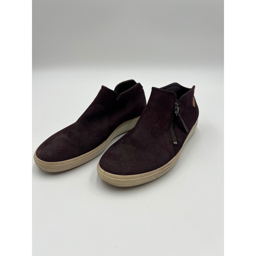 Ecco Soft 7 Womens Burgundy Pebbled Leather High Top Side Zip Sneakers Size 38
